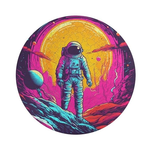 Neon Astronaut Rond Puzzle Adultes Amusant 68 Pièces Décoration De La Maison Soulagement du Stress Jeu Éducatif Jouet Jeu Int