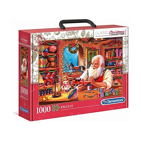 Clementoni- Christmas Collection-Santa Works-Valisette 1000 pièces, Noel-fabriqué en Italie, Puzzle Adulte, 39584, Multicolor