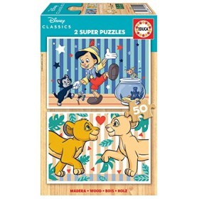 Educa - 2x50 Classics Disney, 2 Puzzles de Bois écologique résistant avec 50 pièces chacune, Amusement Double départ, Mesure 