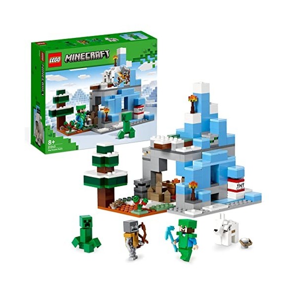 LEGO 21243 Minecraft Les Pics Gelés, Jouet Garçons et Filles 8 Ans, Cavernes des Montagnes, avec Figurines Steve, Creeper et 