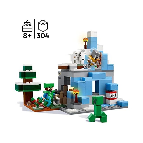 LEGO 21243 Minecraft Les Pics Gelés, Jouet Garçons et Filles 8 Ans, Cavernes des Montagnes, avec Figurines Steve, Creeper et 