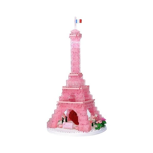 Seyaom Ensemble de Blocs de Construction Tour Eiffel avec lumière, Tour Romantique Paris Architecture Mondiale Mini Jouets de