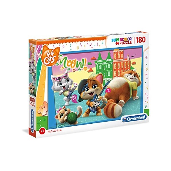 Clementoni Supercolor Puzzle-44 Cats-180 pièces-puzzle enfant-fabriqué en Italie, 7 ans et plus, 29763, Multicolore