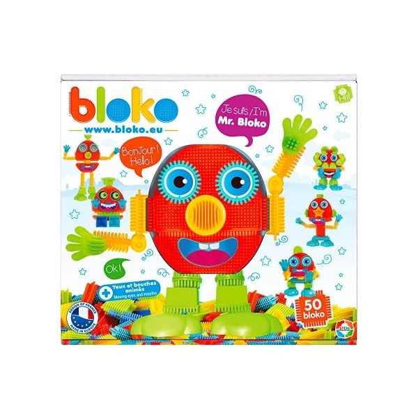 Bloko – Coffret de 50 Mr avec Yeux et bouches animés – Dès 12 Mois – Fabriqué en Europe – Jouet de Construction 1er âge – 503