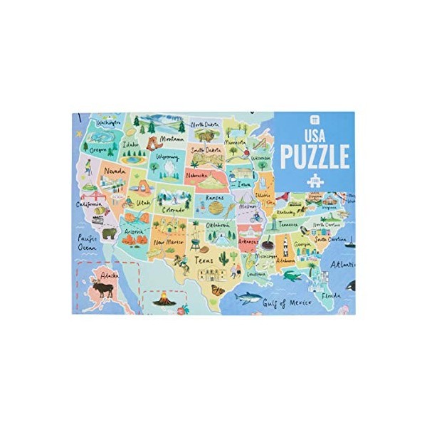 Talking Table- Casse-tête et Affiche Puzzle Carte Unis, 50 États, Bleus, 1000 pièces | Illustré | Voyage de Monuments américa