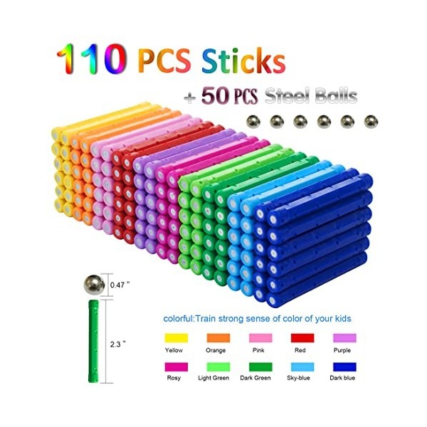 Veatree 160 PCS Blocs de Construction Magnétique 3D Jouet de Puzzle Jeux de Construction avec Bâtons Magnétique Colorés pour 
