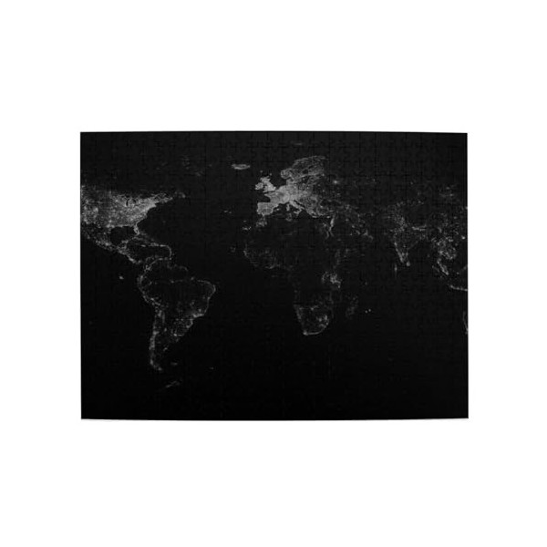 Puzzle en bois avec impression carte du monde noire - Puzzle amusant de 500 pièces pour adulte - Cadeau danniversaire