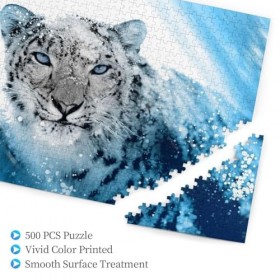 Puzzle personnalisé en bois imprimé léopard des neiges aux yeux bleus 500 pièces pour adulte cadeau danniversaire