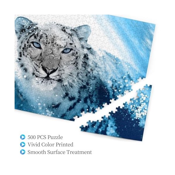 Puzzle personnalisé en bois imprimé léopard des neiges aux yeux bleus 500 pièces pour adulte cadeau danniversaire