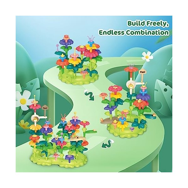 Veluoess Jouets de Construction de Jardin de Fleurs, 93 PCS Jouet de Construction de Fleurs, Jeu de Construction Créatifs Édu