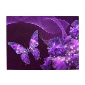 Magnifique puzzle en bois avec imprimé floral et papillon violet - Puzzle amusant de 500 pièces pour adulte - Cadeau dannive