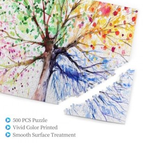Magnifique puzzle en bois avec impression darbre quatre saisons - Puzzle amusant de 500 pièces pour adulte - Cadeau dannive