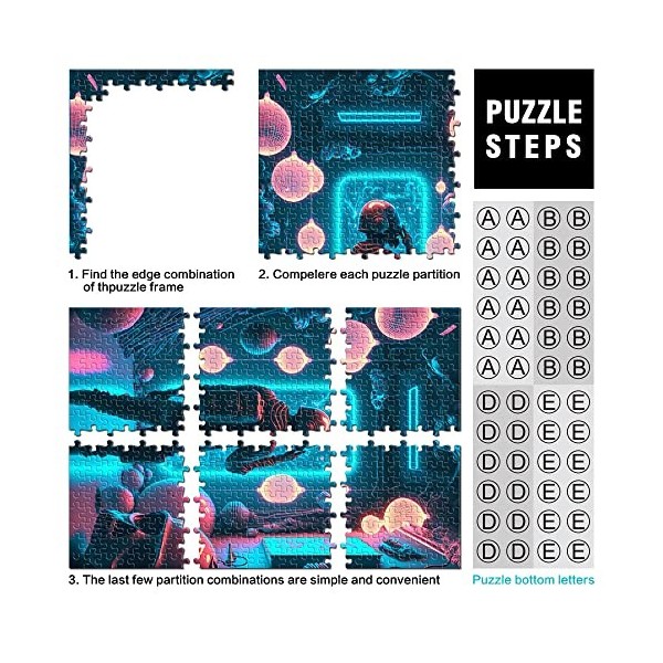 Puzzle 1000 pièces pour Adultes Neon Space Fighter Puzzles Puzzles en Carton Jeu Difficile （Taille 26x38cm）
