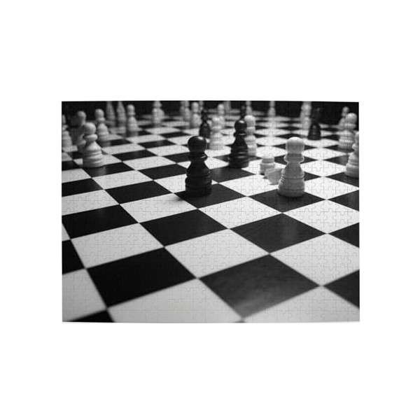 Puzzle en bois noir et blanc avec impression damier - Puzzle amusant de 500 pièces pour adulte - Cadeau danniversaire