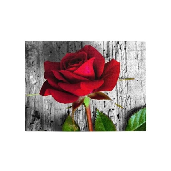 Puzzle personnalisé en bois imprimé rose rouge en fleurs 500 pièces pour adulte cadeau danniversaire