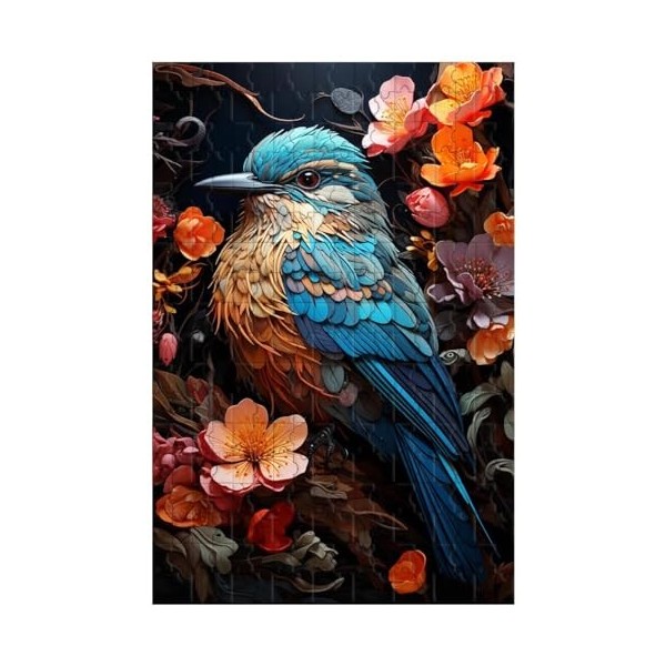 Puzzle en Bois pour Adultes 1000 pièces, pour Un Oiseau et des Fleurs dans Le Style de Couleur psychédélique,Puzzle Oiseau B