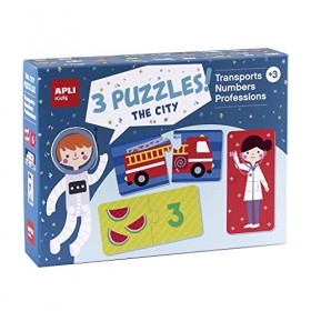 APLI Kids 18797-Set de 3 City: Transport, Professions and Numbers-24 puzzle taille 7 x 7 cm 72 pièces 18797 