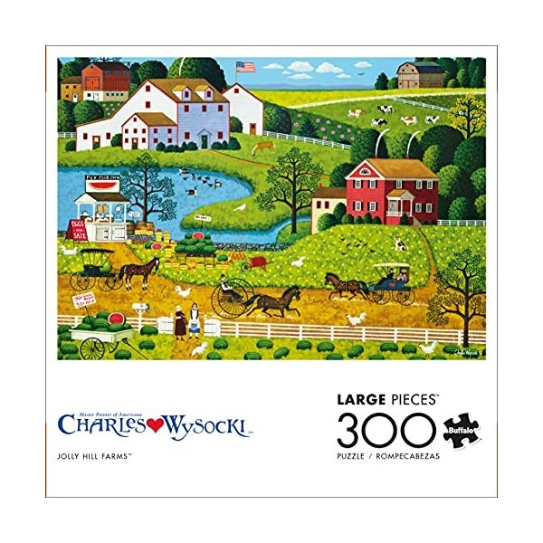 Buffalo Games - Charles Wysocki – Jolly Hill Farms – Puzzle de 300 pièces de grande taille