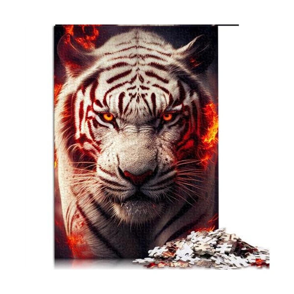 Puzzles pour Adultes Tigres Blancs de feu Rouge 1000 pièces Puzzles pour Adultes Cadeaux pour Adultes Cadeaux Puzzles en cart