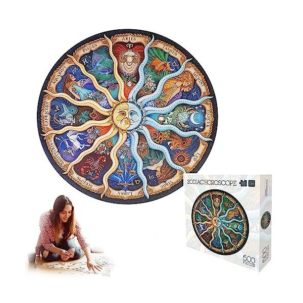 Puzzle horoscope de 500 pièces pour adultes et enfants à partir de 14 ans, puzzle circulaire stimulant et décoratif