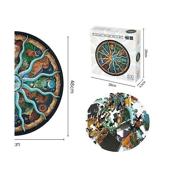 Puzzle horoscope de 500 pièces pour adultes et enfants à partir de 14 ans, puzzle circulaire stimulant et décoratif