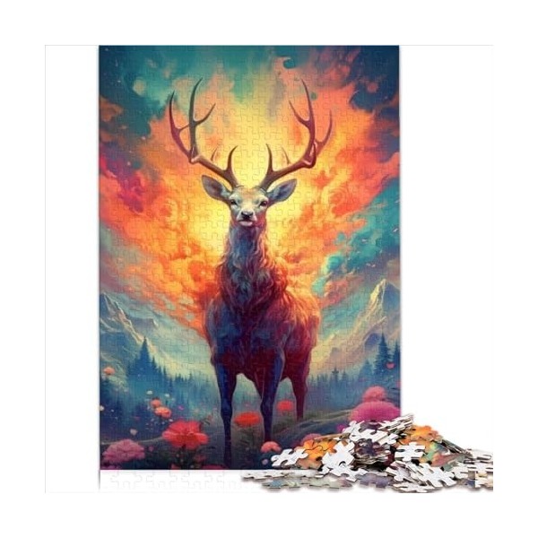 Puzzle de 1000 pièces pour Adultes, cerf, Peinture dart Abstrait, Puzzle en Carton de qualité supérieure pour Adolescents, J