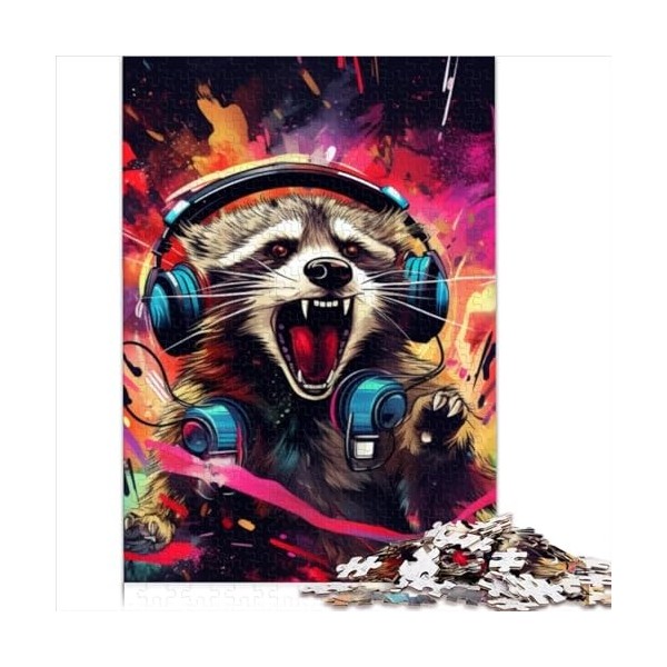 1000Piece Puzzle Psychedelic Animal Raccoon Puzzling for Gift Premium Recycled Board Teens Kids Birthday Present, Gifts for A