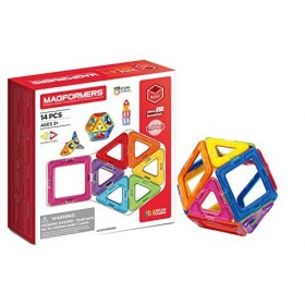 Magformers 14-piece Magnetic Construction Tiles Toy. STEM Teaching Resource. With 6 Squares and 8 Triangles. Magnetic Tiles F