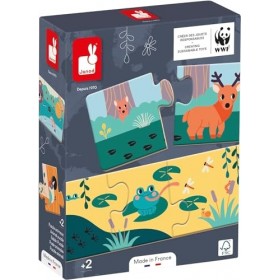 Janod Animaux et Les Empreintes-Boîte de 10 3 Pièces-Puzzle Enfant-Jeu dÉveil et Premier Age-Partenariat WWF-Dès 24 Mois, J0