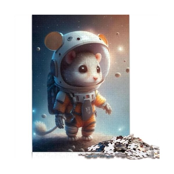 Puzzles pour Adultes 300 pièces Astronaute Space Mouse Puzzles pour Adultes Enfants Puzzles en Bois Adultes Puzzles Cadeaux F