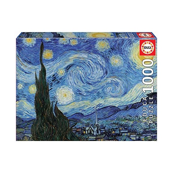 Educa - La Nuit étoilée, Vincent Van Gogh | Puzzle de 1000 pièces | Mesure approximative: 68 x 48 cm | Inclut Fix Puzzle pour