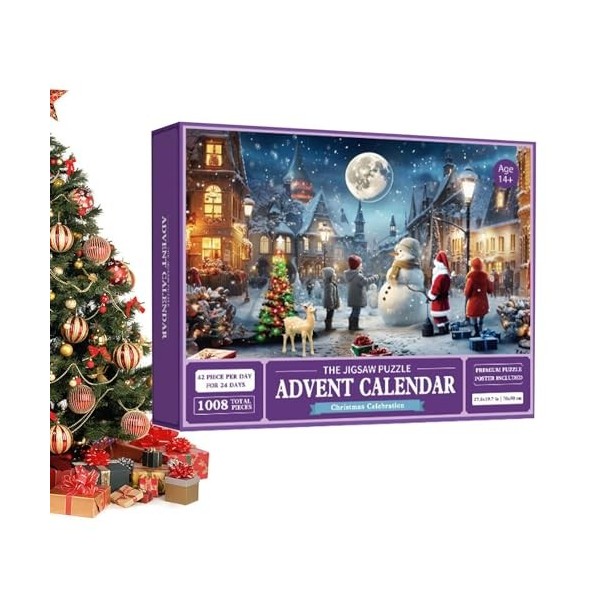 Weatail lNoël,24 pièces Puzzle Noël 1008 pièces dans 24 boîtes | Célébration Noël au Coin du feu Vacances pour Adultes et