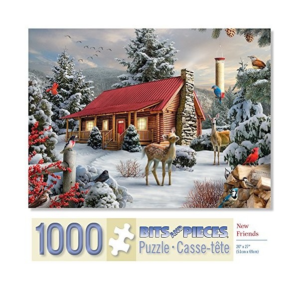 Bits and Pieces 1000 Piece Jigsaw Puzzle pour Adultes New Friends 1000 Pc Winter Cabin Jigsaw par LArtiste Alan Giana