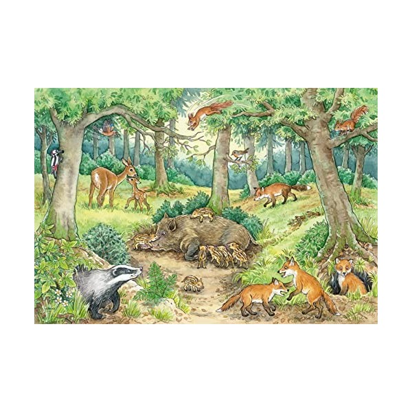 Ravensburger- Tiere enfants-05673-Animaux dans la forêt et dans la Prairie-2 x 12 pièces + Poster de Connaissances Weshalb Po