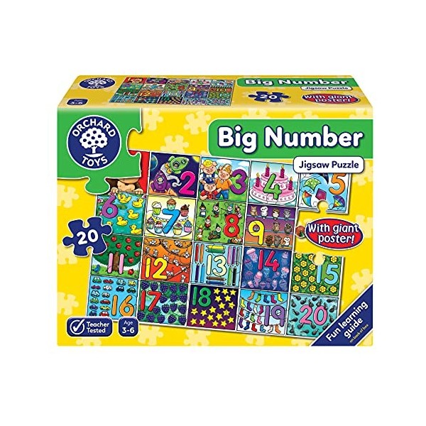 Orchard Toys Big Number Jigsaw Puzzle, 20 Piece 1-20 Educational Puzzle for Kids Ages 3-6, Develops Hand-Eye Coordination