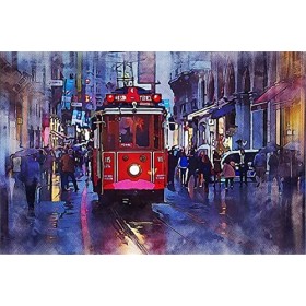 Puzzle 500 Pièces Puzzle Éducatif Jeu de Famille Tram et Foule Cadeau pour Adultes et Enfants-52x38cm 20.47x41.96inch 