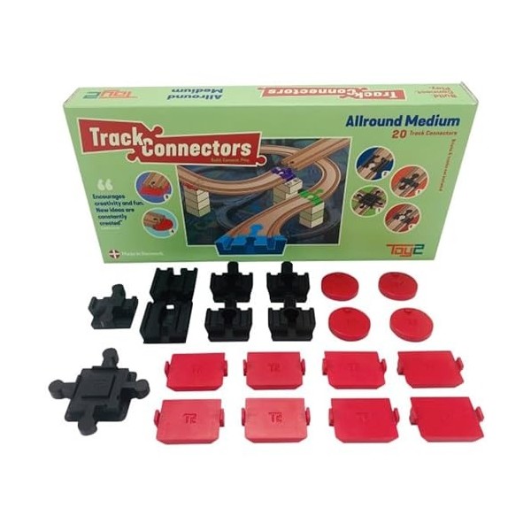 TOY2 Allround Lot de 20 connecteurs de Voie de Train Jouets compatibles avec Brio & Lego Duplo | Kit avec 6 connecteurs diffé