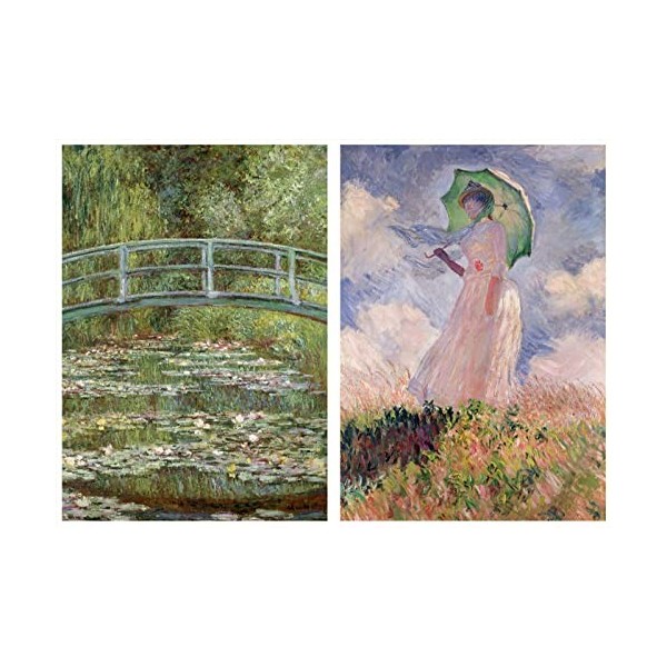 Educa - Claude Monet - Nenuar Pond + Femme avec Parapluie | 2 Puzzles de 1000 pièces chacune avec Les Meilleures œuvres de Mo