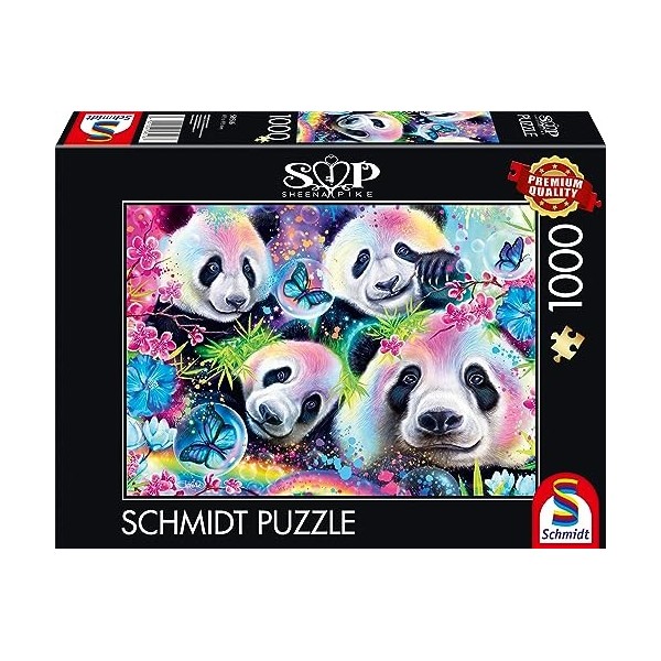 Schmidt Spiele Sheena Pike 58516 Puzzle de Pandas Fleuris Fluo 1000 pièces