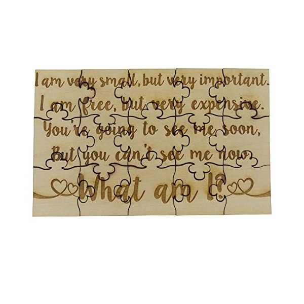 What Am I? Baby Reveal Riddle Puzzle - 15 Piece Basswood Jigsaw Puzzle 5.75" x 3.5" Fun Put Together Surprise Pregnancy Annou