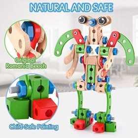 VATOS STEM Jouets dapprentissage, Construction Bâtiment en Bois Jouet 96 PCS, Jeu de Construction Éducatif pour Garçons et F