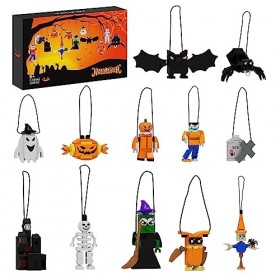 Blocs de Construction Ornement Halloween, 12 Tentures de Décoration Murale Halloween, Fantôme de Sorcière Jack o Lanterne Po