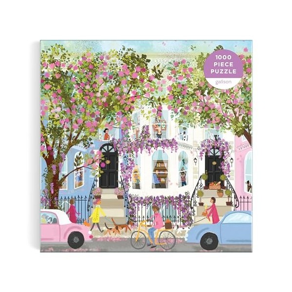 Galison Terrasse printanière-Puzzle Joy Laforme de 1000 pièces Quartier rempli de Magnolia Un Jour de Printemps, Multicolore