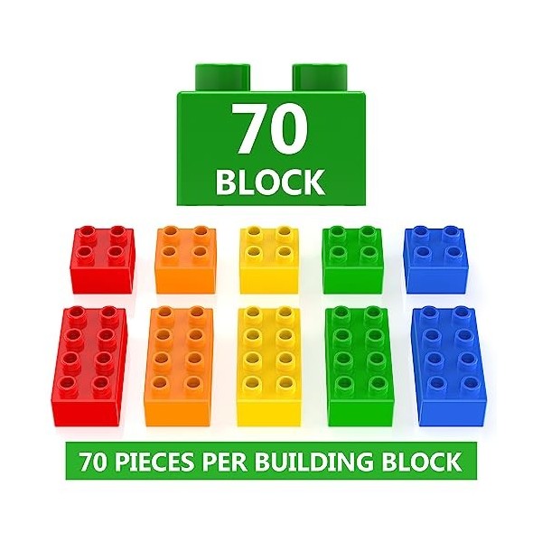 WYSWYG Lot de 70 grandes briques classiques en 5 couleurs, compatibles avec les blocs de construction Duplo et les meilleures
