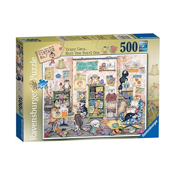 Ravensburger Crazy Cats No.7 - Knit One, Purrl One 500 Piece Jigsaw Puzzle for Adults & for Kids Age 10 and Up