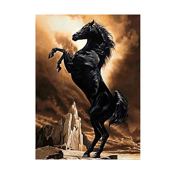 Yingxin34 Puzzles pour Adultes 1000 pièces | Puzzles Superbes 1000 pièces pour Adultes Cheval Noir Debout | Puzzles de 1000 p