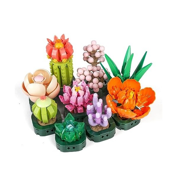 YESHIN Botanical Collection Ensemble de blocs de construction pour décoration dintérieur avec 9 mini plantes - Cadeau / obje