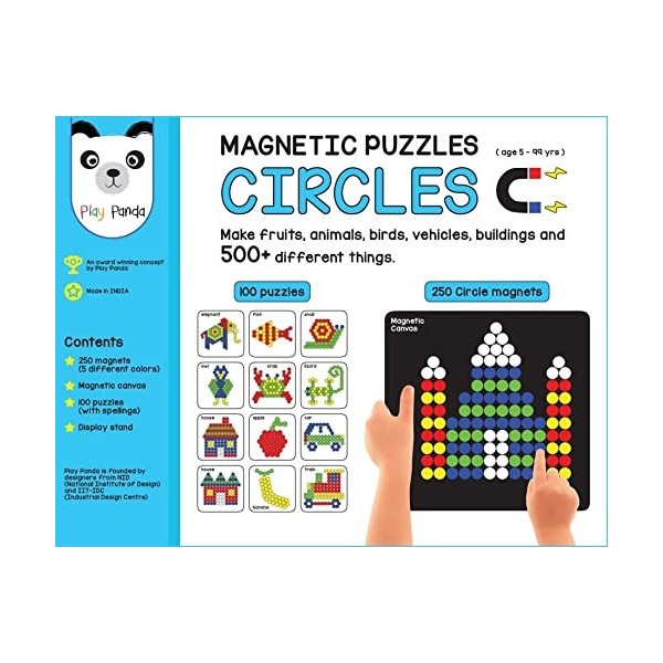 Play Panda Magnetic Puzzles Circles with 250 magnets, magnetic board, puzzle book with 100 puzzles, display stand