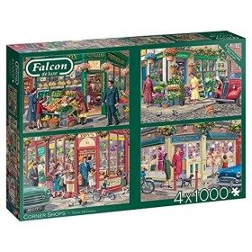 Jumbo Spiele- Corner Shops-4x 1000 Teile Jeu de Puzzle, 11329, Multicolore
