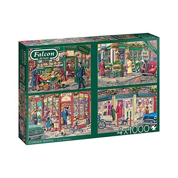 Jumbo Spiele- Corner Shops-4x 1000 Teile Jeu de Puzzle, 11329, Multicolore
